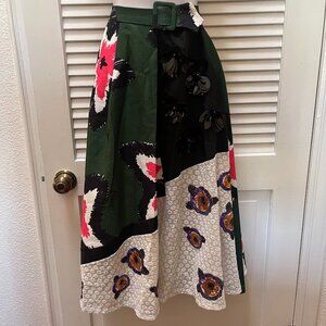 Beulah Style Skirt Statement Textured Floral Midi Skirt Belted S Editorial Style